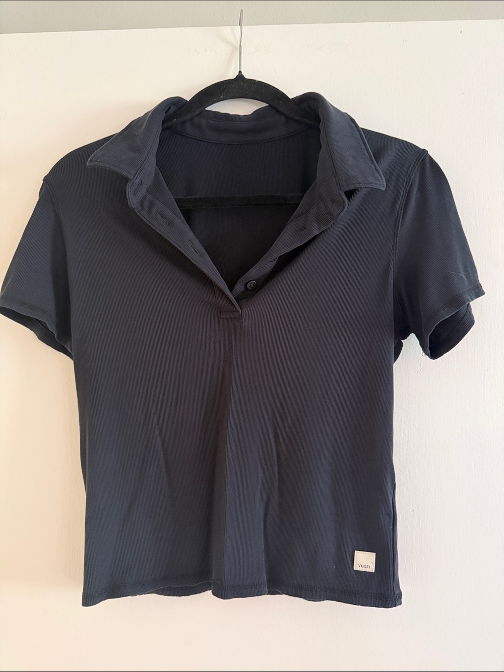 Vuori Navy Short-Sleeve Polo Crop Top